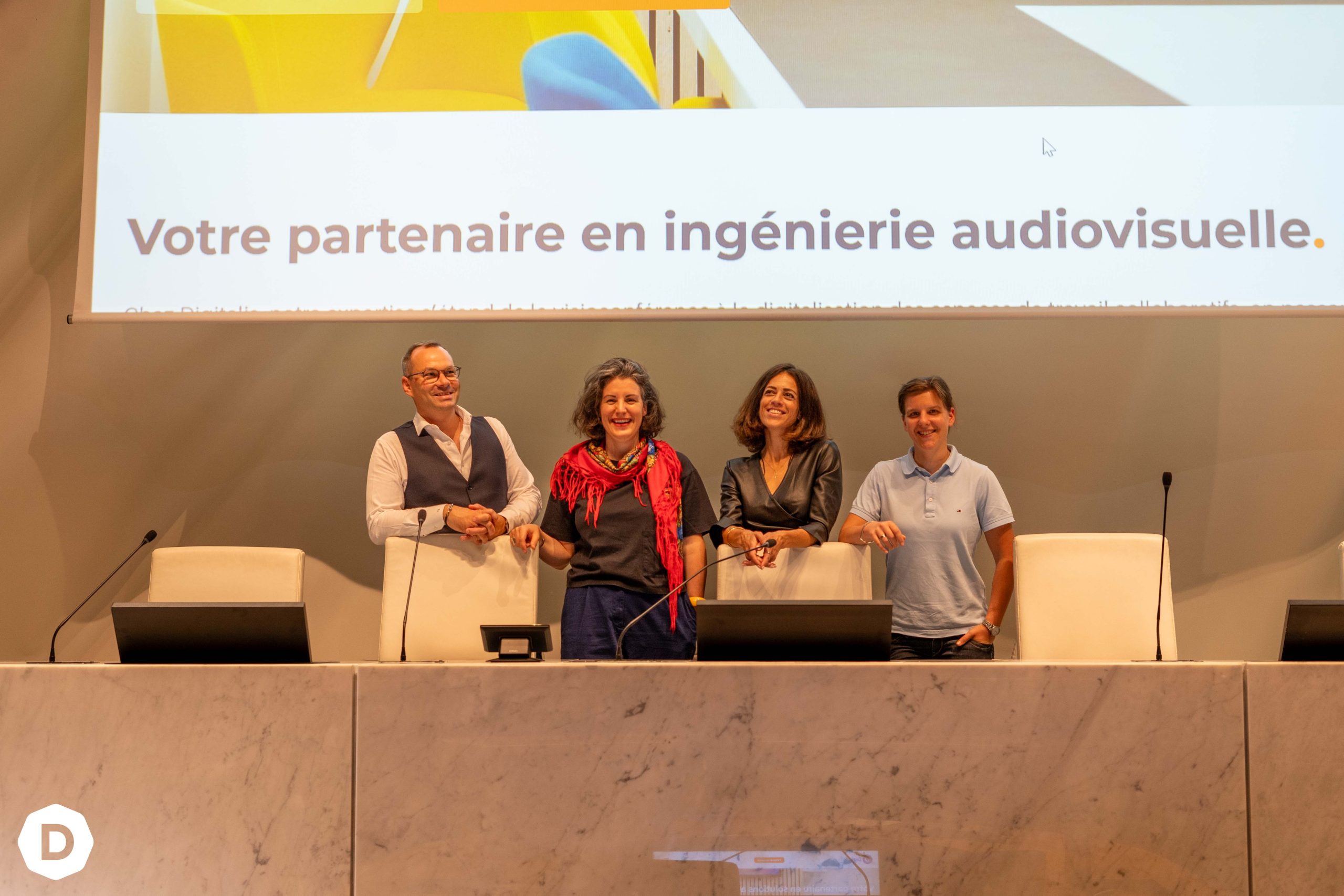 De gauche à droite : Thibault GUILLET - Digitalis / Émilie Couillault - Studio ECOA / Charlotte El Chami - LMI Audiovisuel et Anouk Hider-Doute - régisseur événementiel 